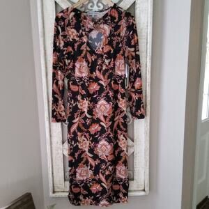 Absolutely Famous Women's Long Sleeve Floral Cut-Out Midi Dress Medium